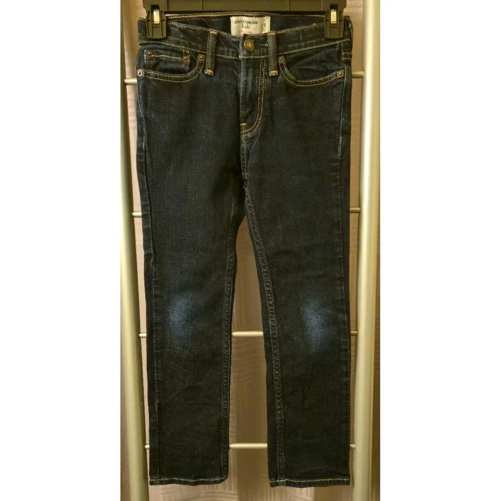 Abercrombie Kids Dark Wash Skinny Jeans Size 7/8 Adjustable Waist Indigo Denim
